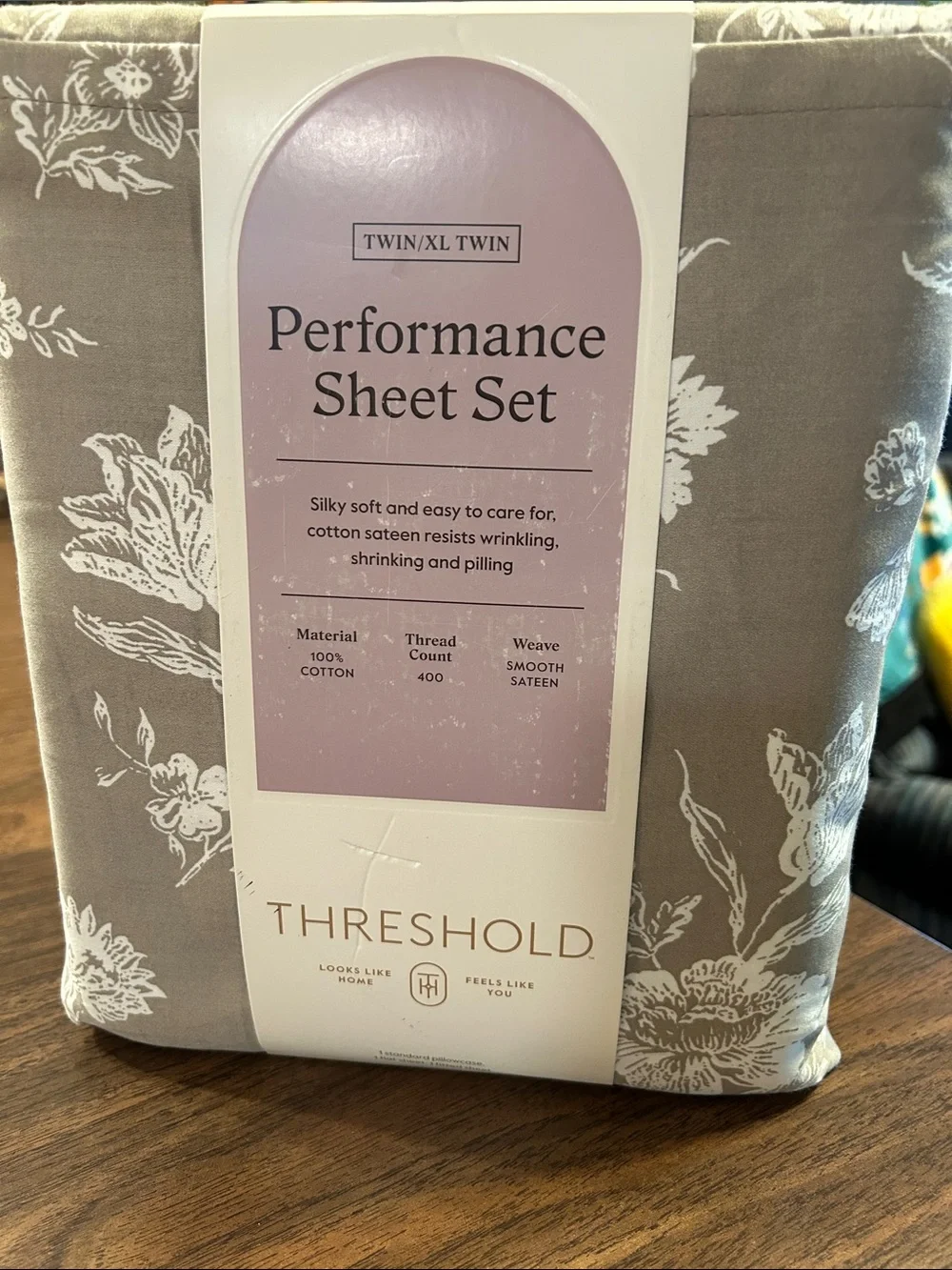 Threshold Performance Sheet Set in Gray with White Floral